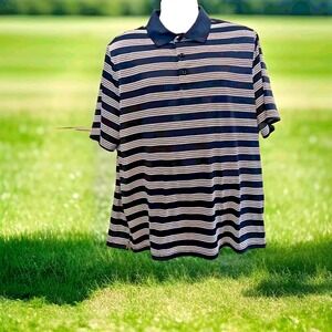 George Polo Shirt Mens 2XL Dark Blue with White Stripes‎ 100% Polyester